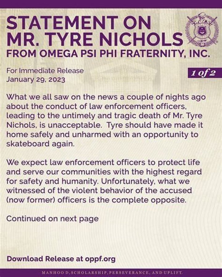 What is Omega Psi Phi? Fraternity under fire over statement on officers involved in Tyre Nichols killing
